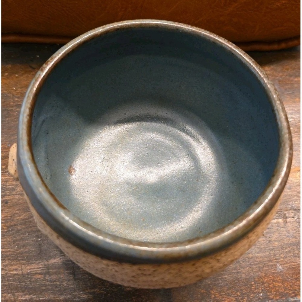 Whimsical Ceramic Face Shaving Mug Bowl Hand Thrown Signed Art Pottery Blue Rim - Picture 6 of 11
